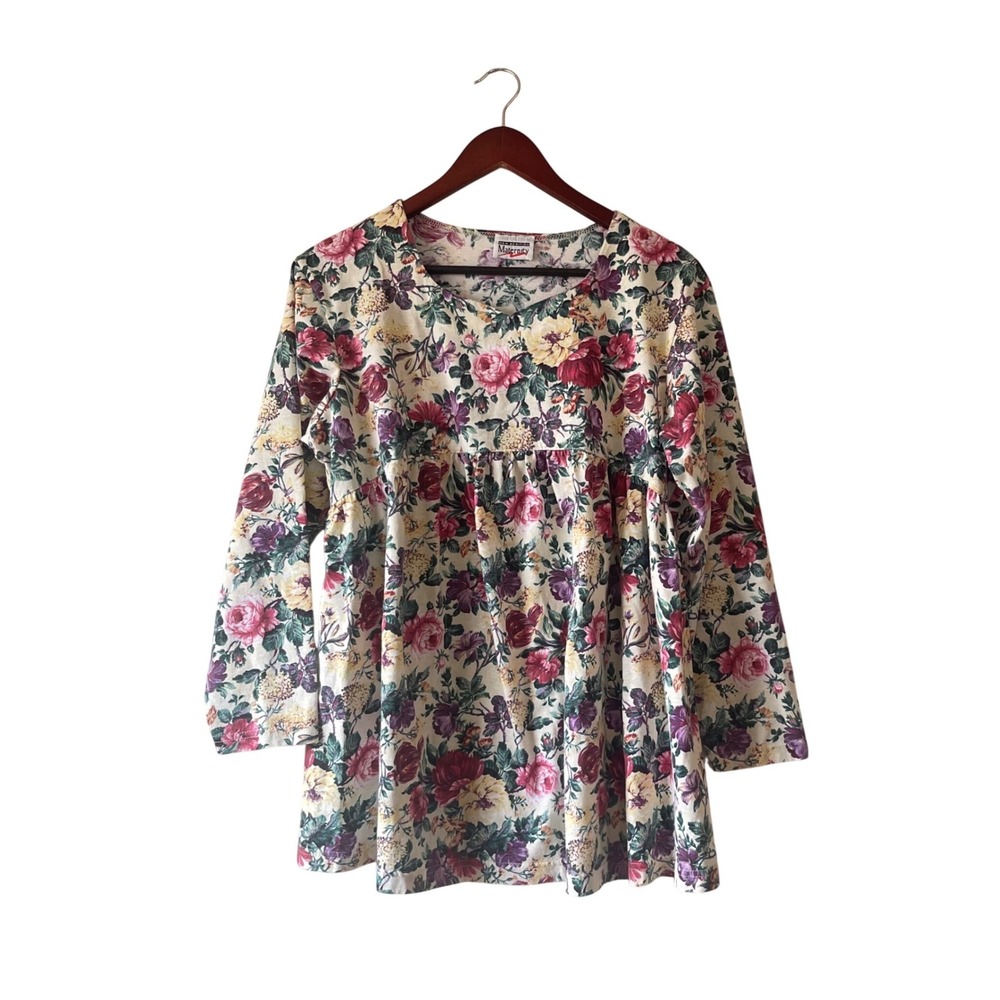90s Maternity Floral Empire Waist Tunic Top Long Sleeve‎